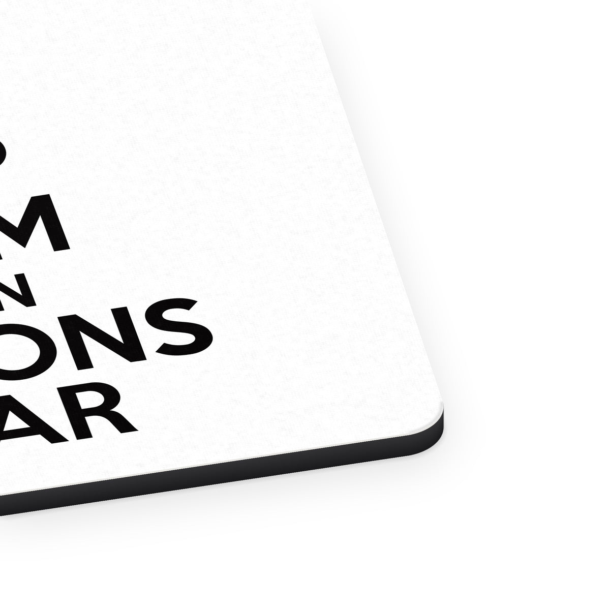Keep Calm Listen to Lions Roar mouse pad, close-up of the fabric surface and rubber edge