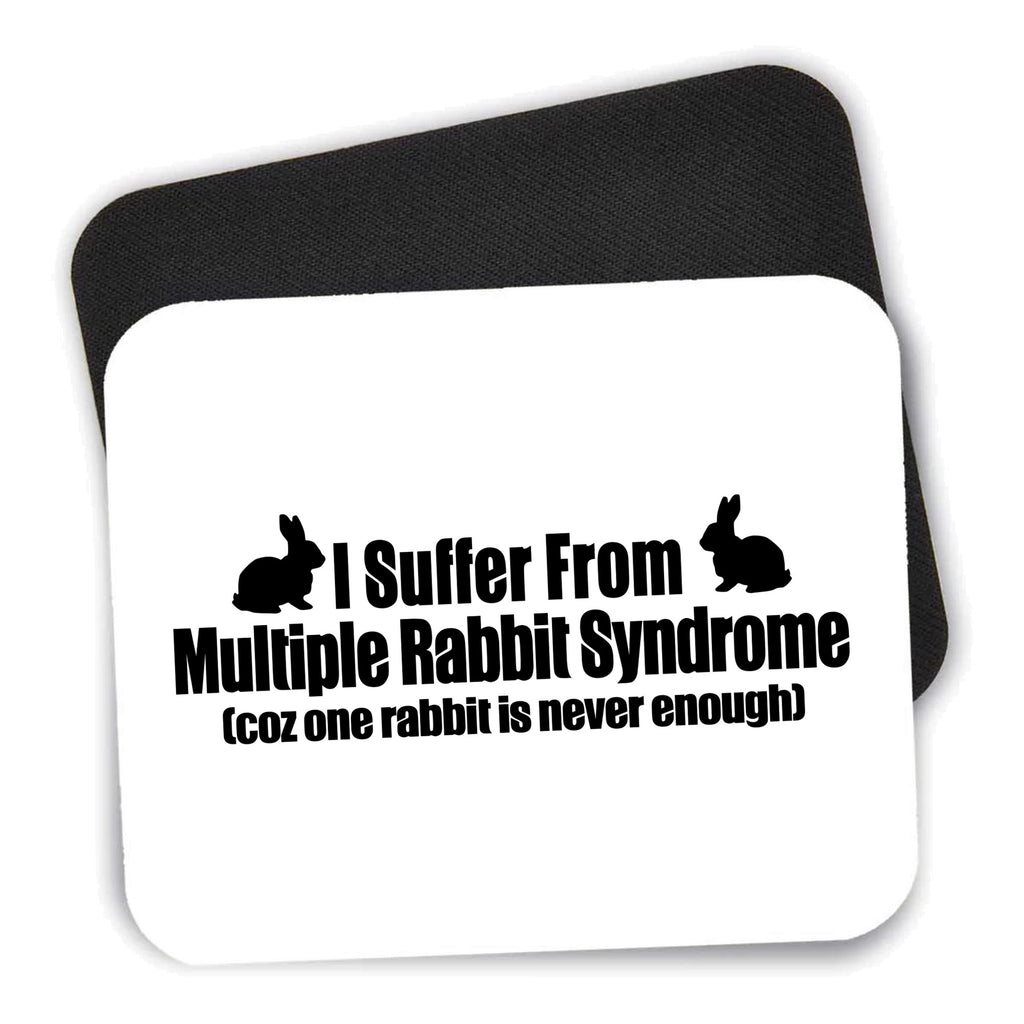 I Suffer From Multiple Rabbit Syndrome mouse pad shown with its black non-slip rubber underside