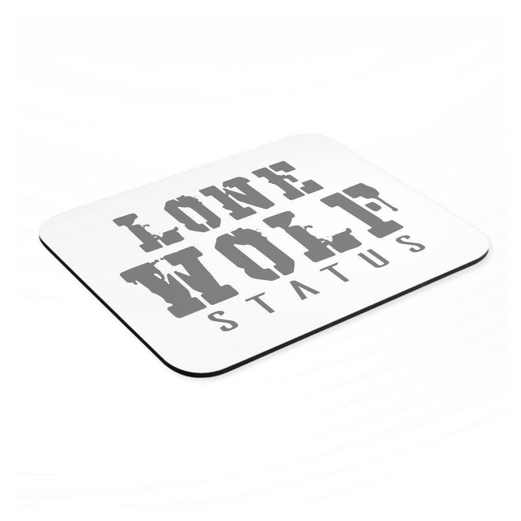 Lone Wolf Status mouse pad, angled view showing the 1/4 inch thick base