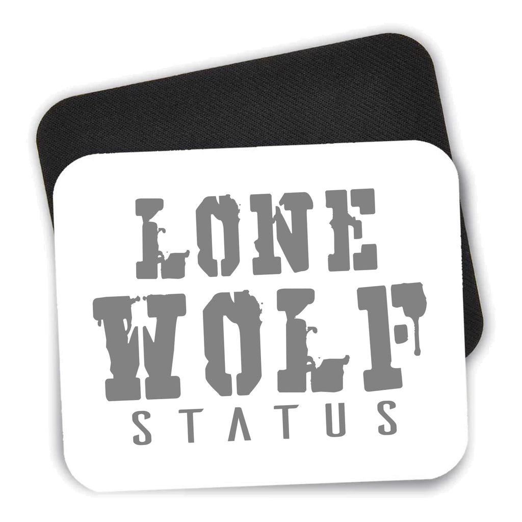 Lone Wolf Status mouse pad shown with its black non-slip rubber underside