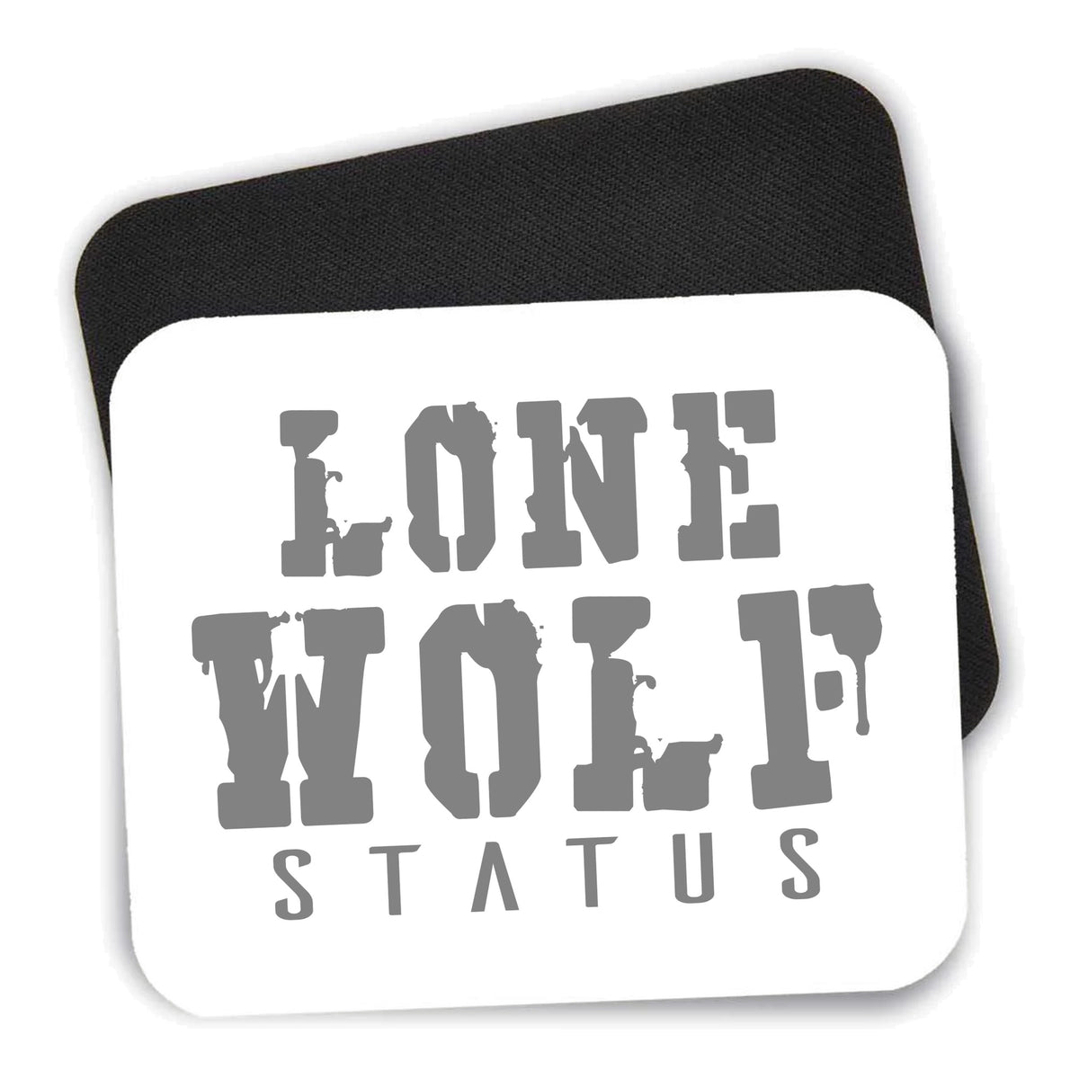 Lone Wolf Status mouse pad shown with its black non-slip rubber underside