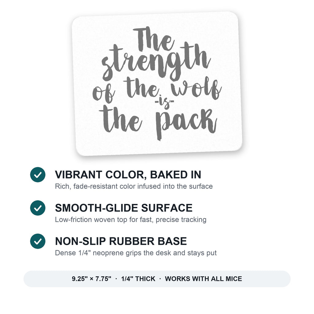 Strength of the Wofl is the Pack mouse pad: vibrant color, smooth-glide surface, non-slip rubber base, 9.25 x 7.75 inches