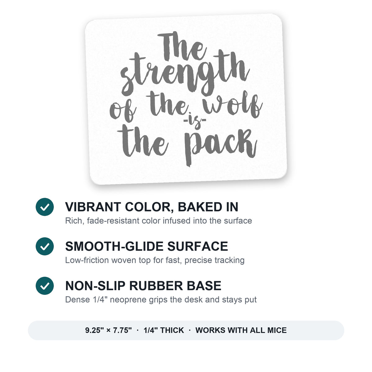 Strength of the Wofl is the Pack mouse pad: vibrant color, smooth-glide surface, non-slip rubber base, 9.25 x 7.75 inches