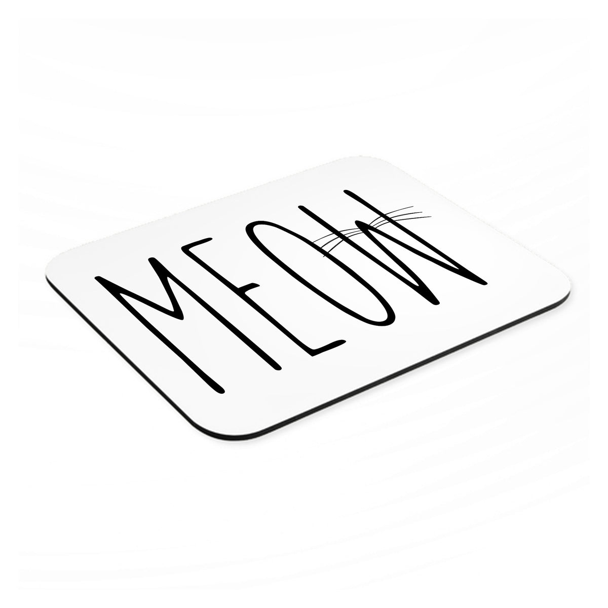Meow - Cat Whiskers mouse pad, angled view showing the 1/4 inch thick base