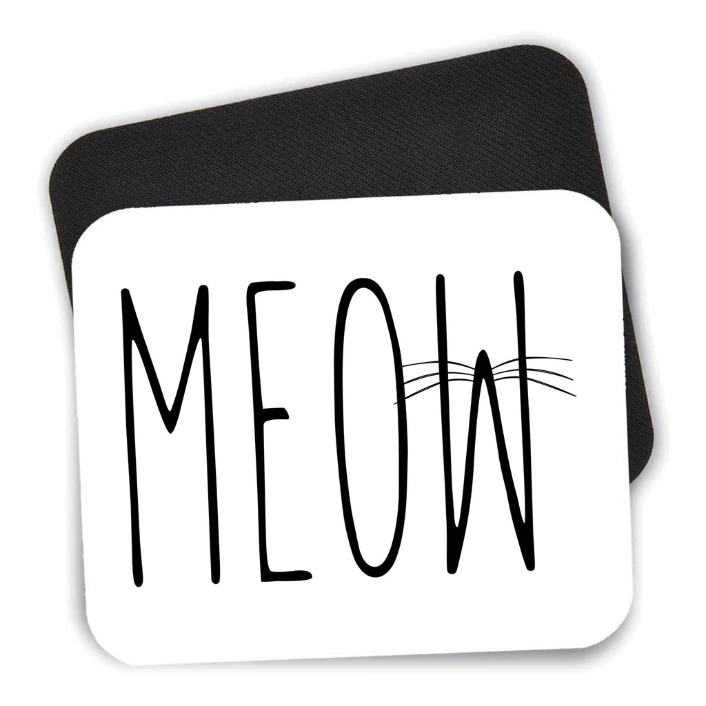 Meow - Cat Whiskers mouse pad shown with its black non-slip rubber underside