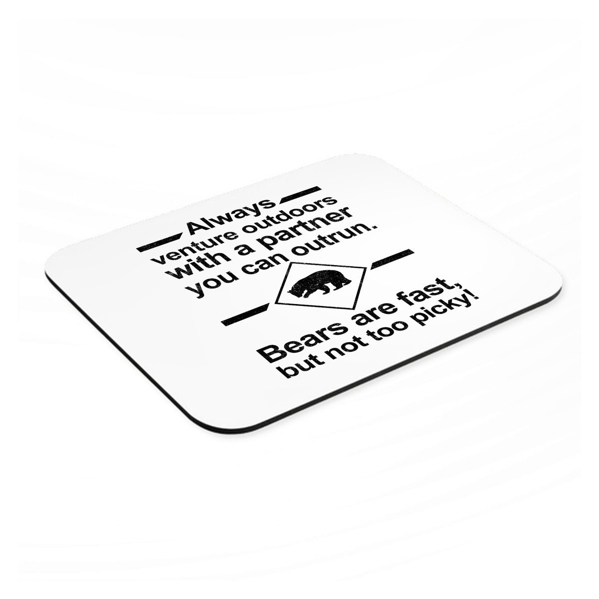 Bears Are Fast But Not Too Picky mouse pad, angled view showing the 1/4 inch thick base