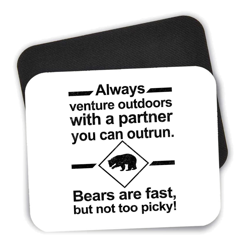 Bears Are Fast But Not Too Picky mouse pad shown with its black non-slip rubber underside