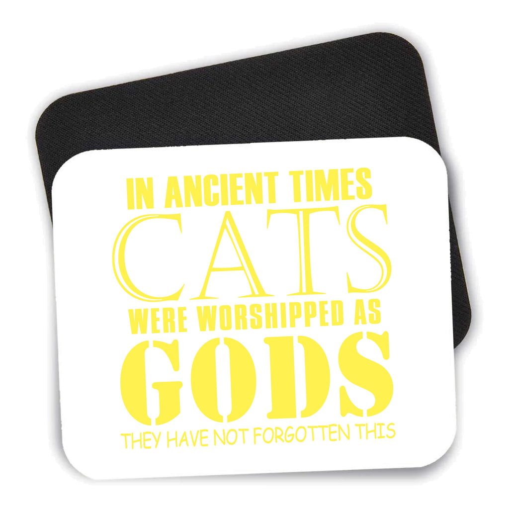 Ancient Times, Cats Worshipped As Gods mouse pad shown with its black non-slip rubber underside