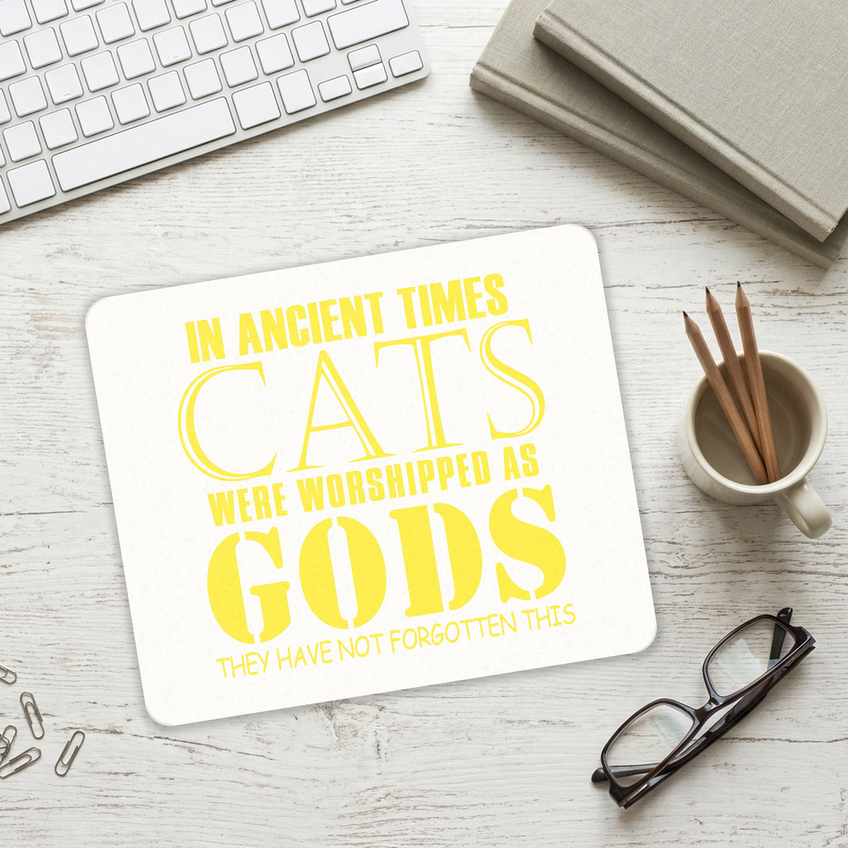 Ancient Times, Cats Worshipped As Gods mouse pad on a desk with a keyboard