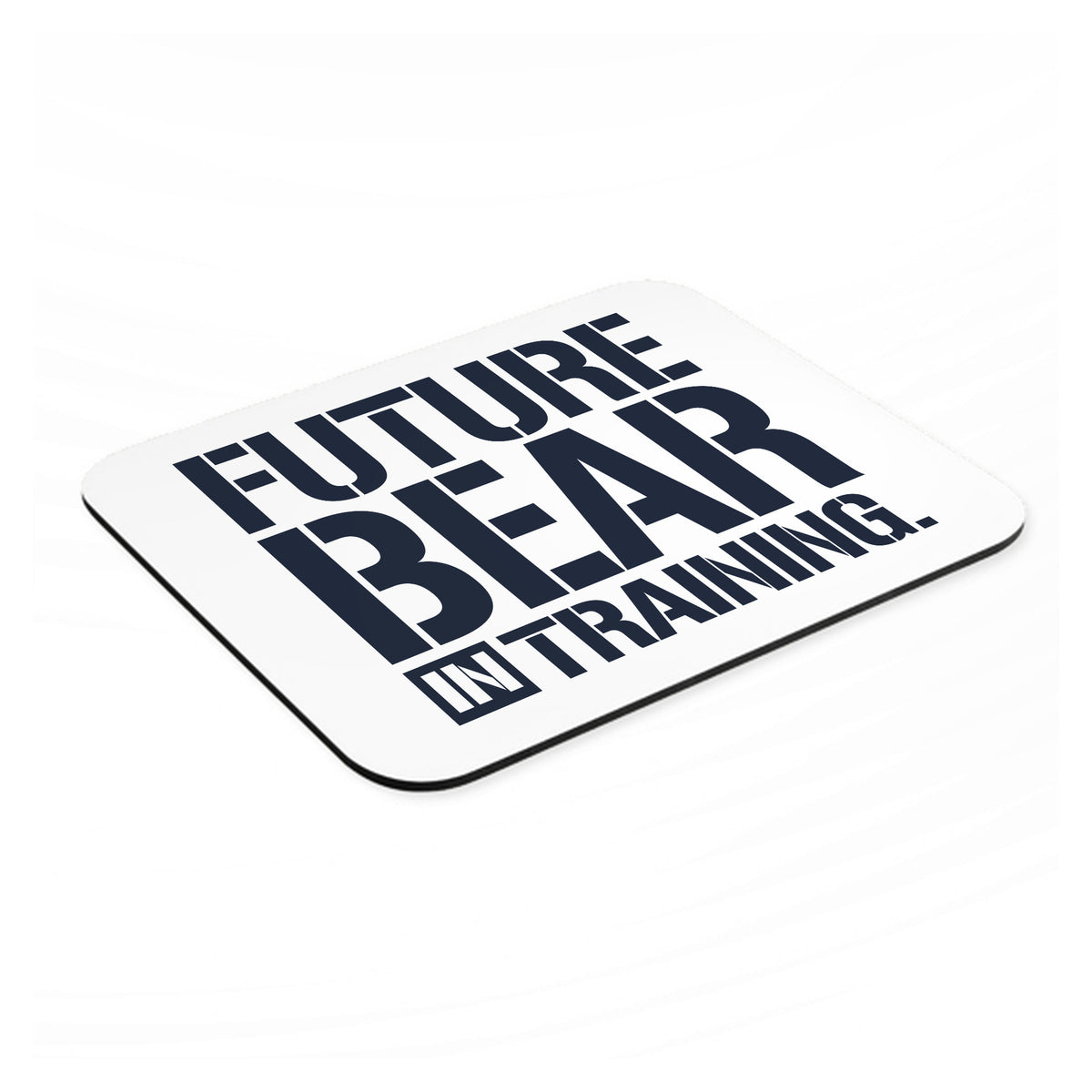 Future Bear in Training mouse pad, angled view showing the 1/4 inch thick base