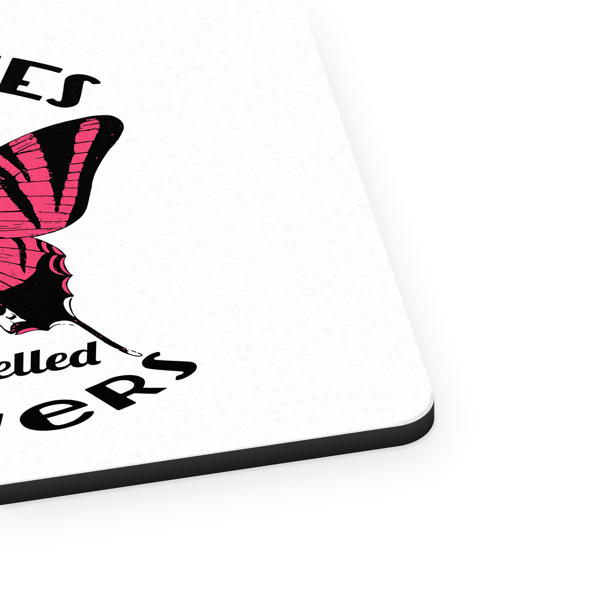 Butterflies are Self Propelled Flowers mouse pad, close-up of the fabric surface and rubber edge