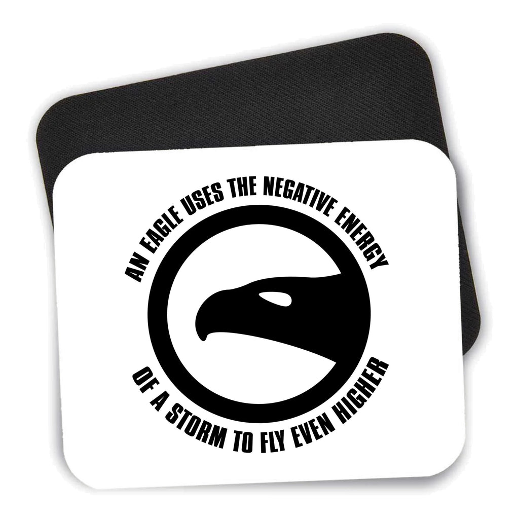 Eagle Uses Negative Energy to Fly Higher mouse pad shown with its black non-slip rubber underside