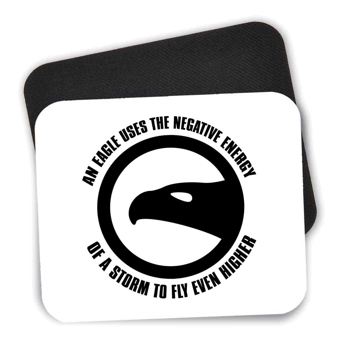 Eagle Uses Negative Energy to Fly Higher mouse pad shown with its black non-slip rubber underside