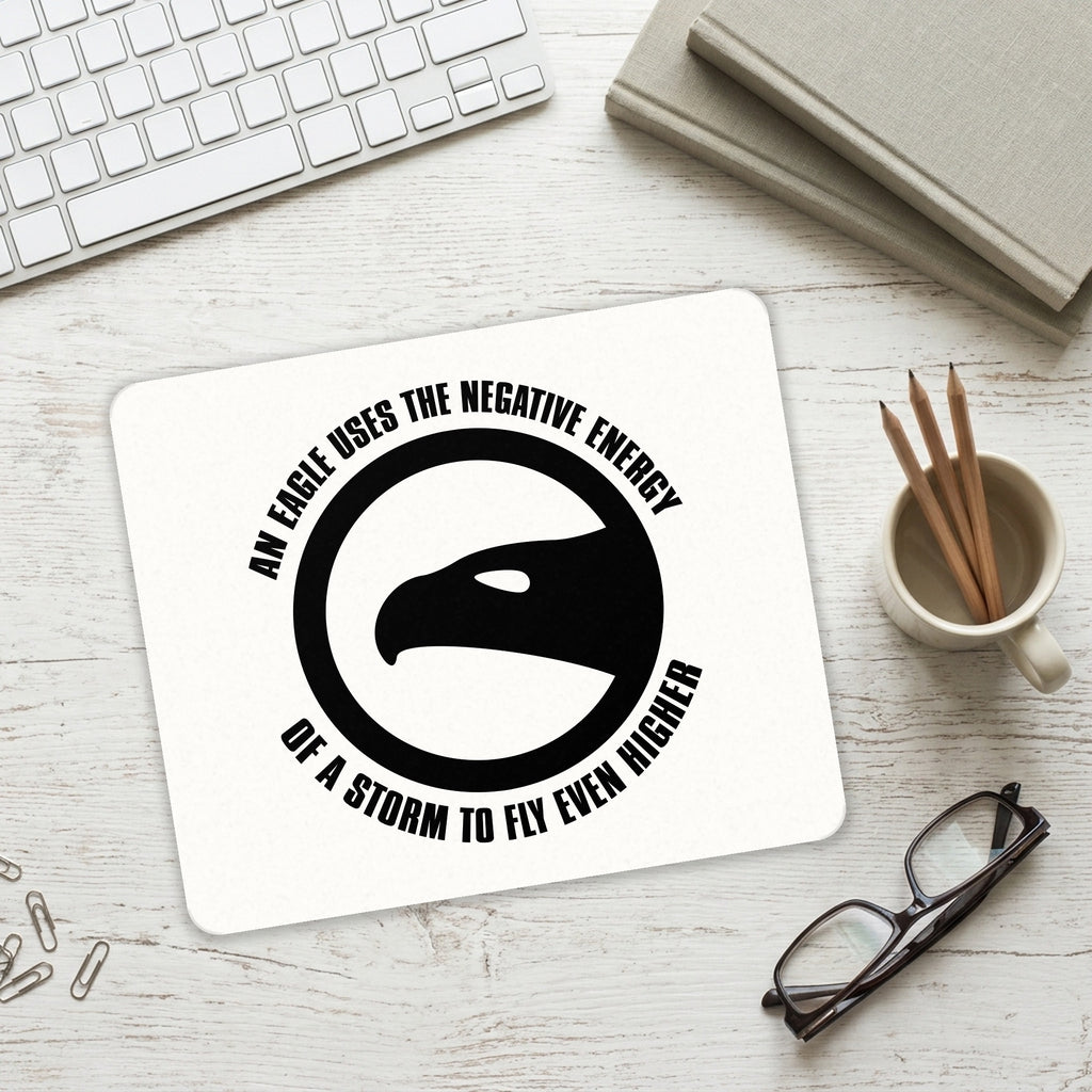 Eagle Uses Negative Energy to Fly Higher mouse pad on a desk with a keyboard