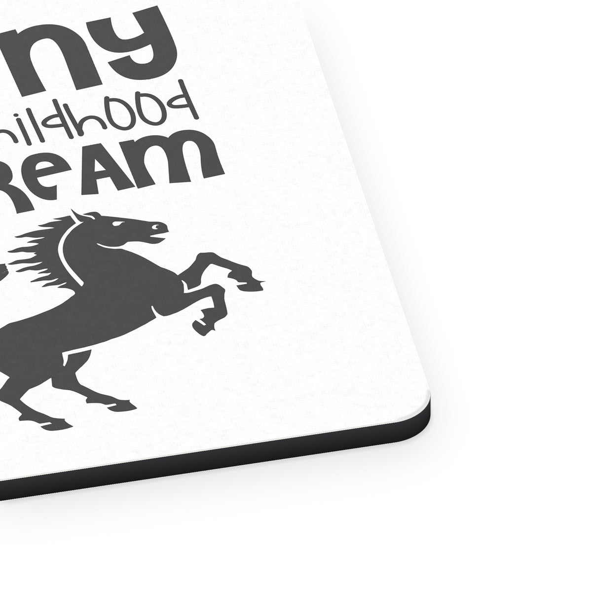 Pony Childhood Dream, Horse Adult Treasure mouse pad, close-up of the fabric surface and rubber edge