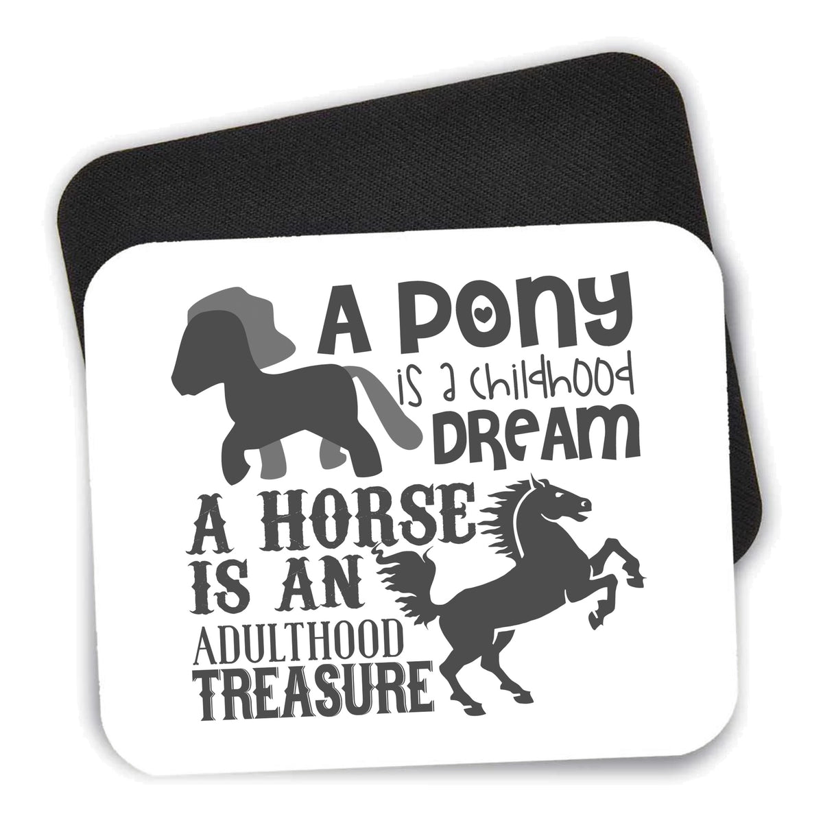 Pony Childhood Dream, Horse Adult Treasure mouse pad shown with its black non-slip rubber underside