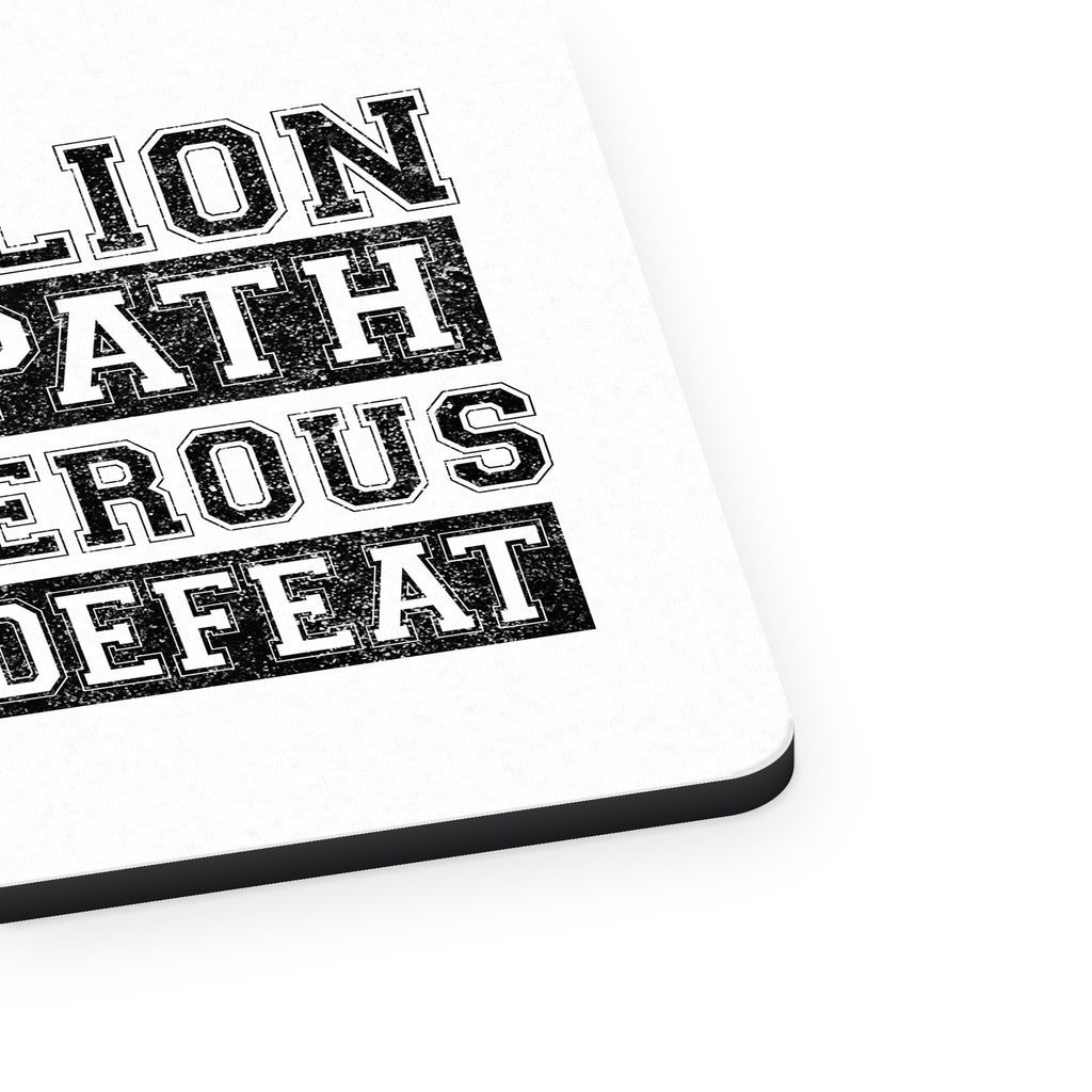 Be As A Lion - Dangerous in Defeat mouse pad, close-up of the fabric surface and rubber edge