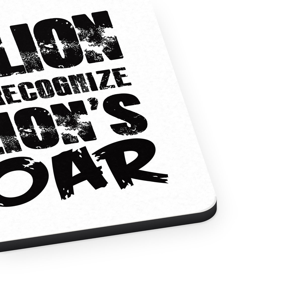 Only a Lion Recognize Lion's Roar mouse pad, close-up of the fabric surface and rubber edge