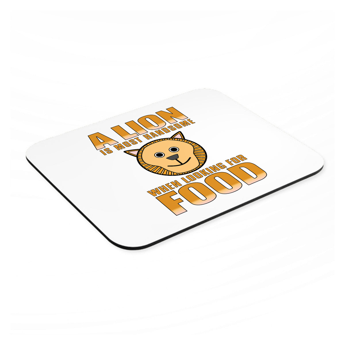 Lion is Most Handsome When Looking for Food mouse pad, angled view showing the 1/4 inch thick base