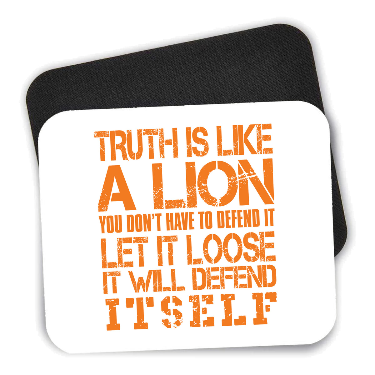 Truth is Like Lion - Don't Have to Defend mouse pad shown with its black non-slip rubber underside