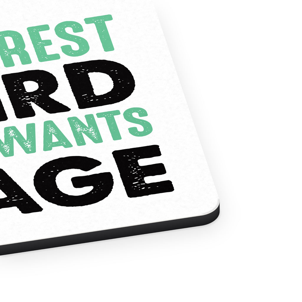 A Forest Bird Never Wants a Cage mouse pad, close-up of the fabric surface and rubber edge