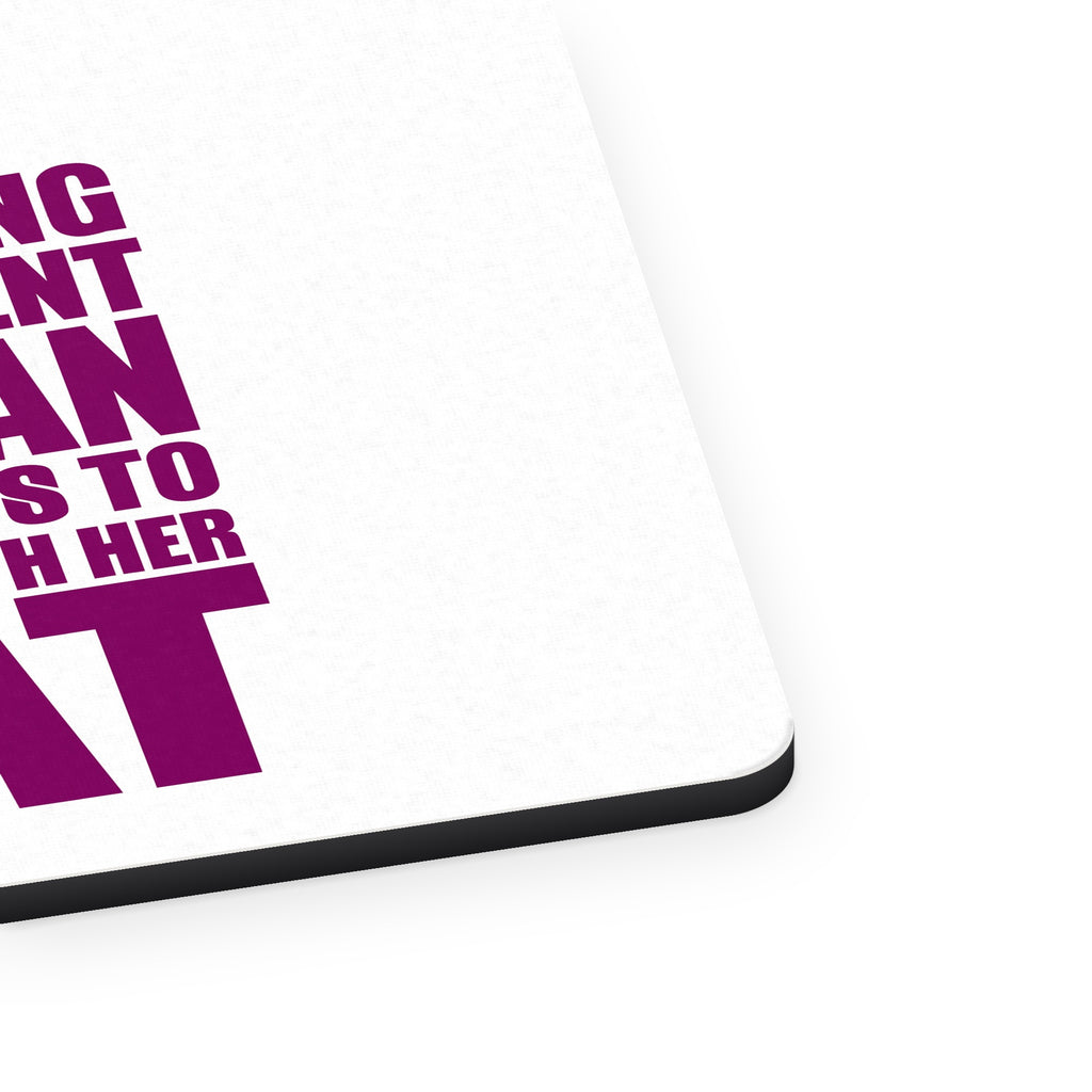 Strong Woman Needs to Cuddle Cat mouse pad, close-up of the fabric surface and rubber edge