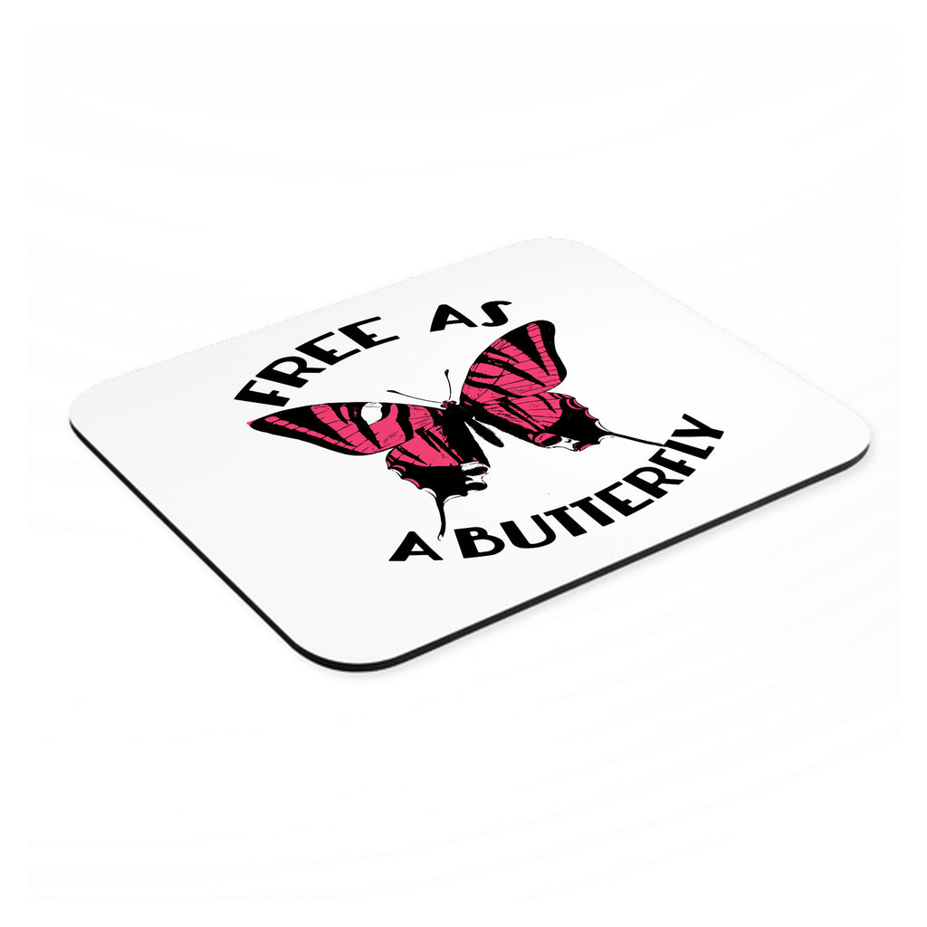 Free as a Butterfly - Pink mouse pad, angled view showing the 1/4 inch thick base