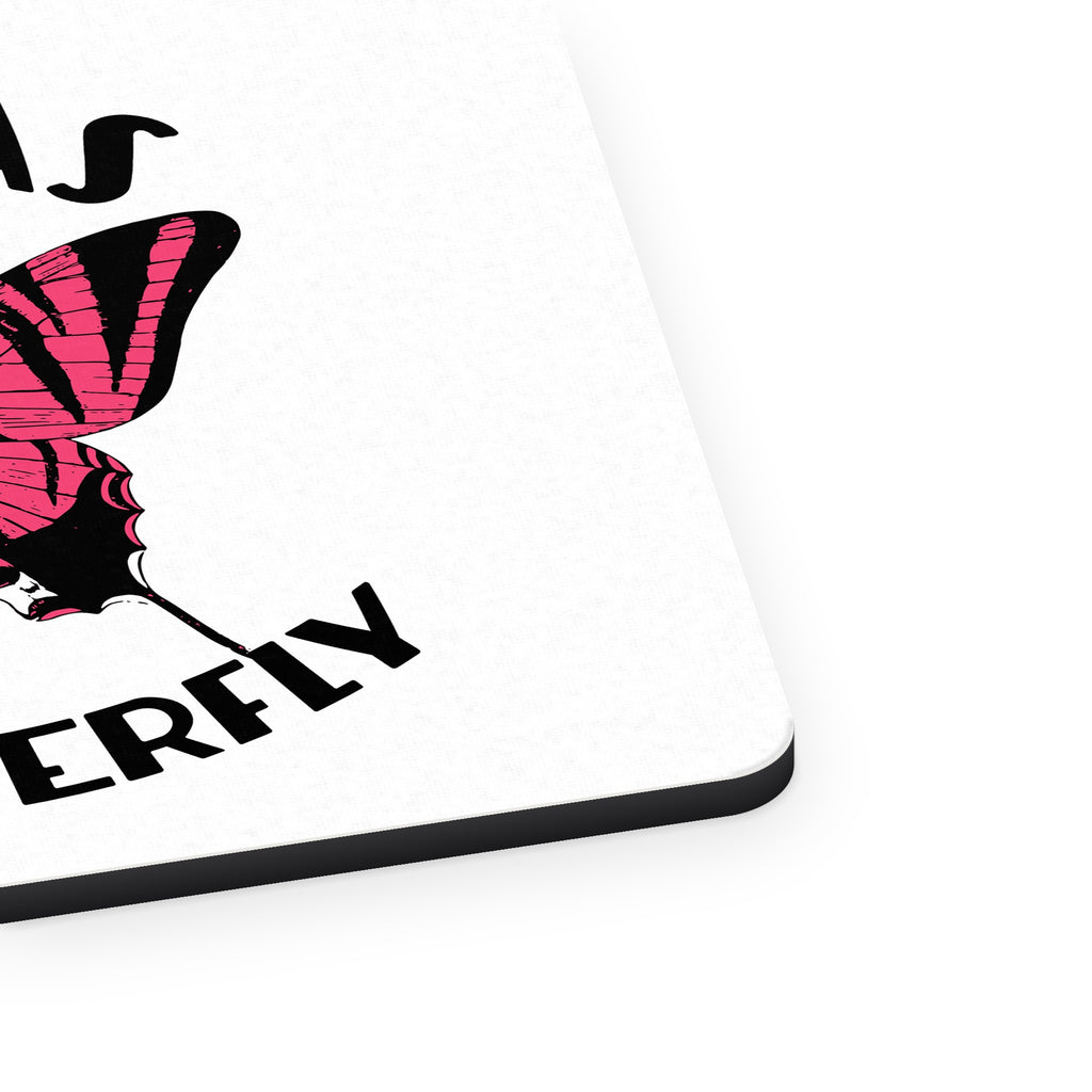 Free as a Butterfly - Pink mouse pad, close-up of the fabric surface and rubber edge