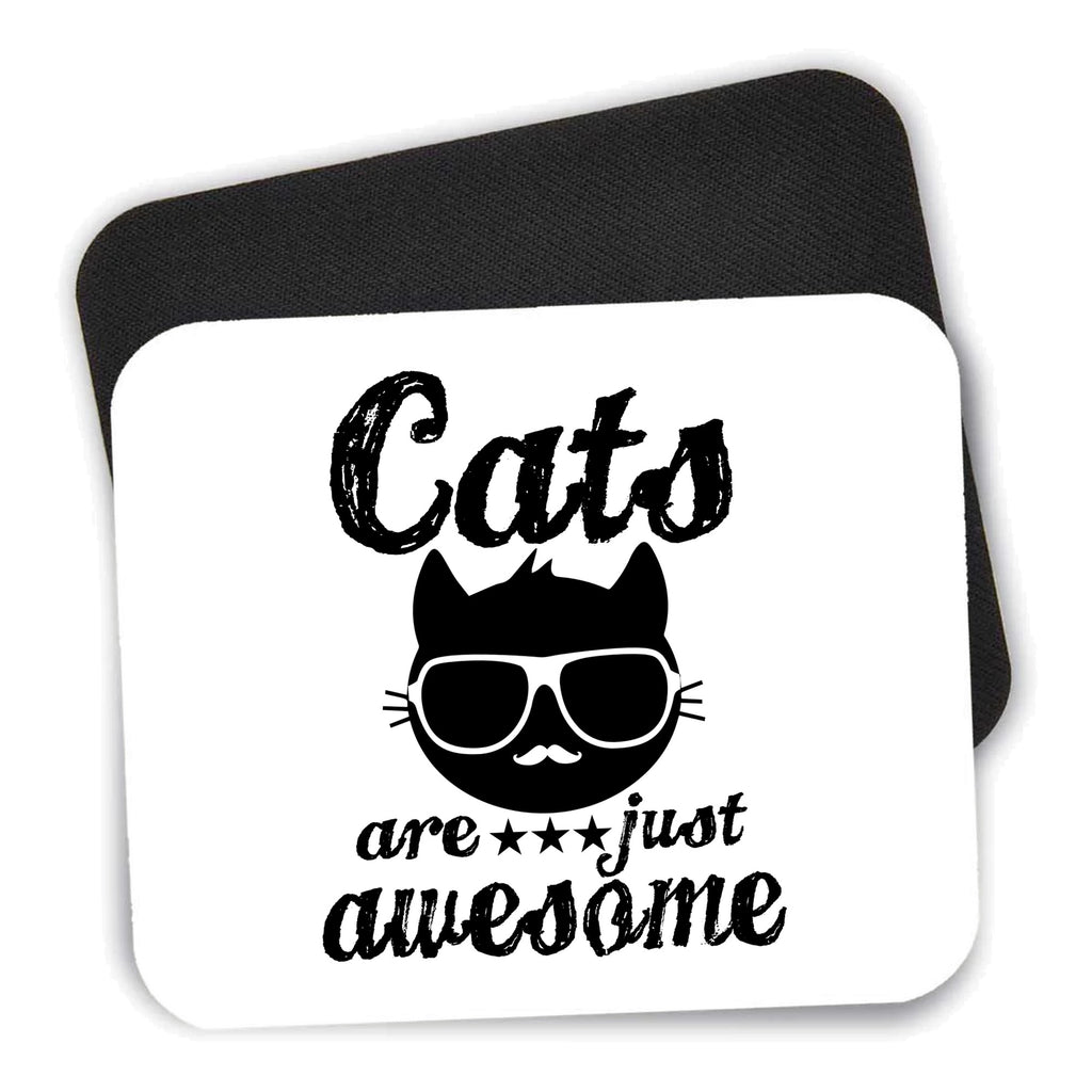 Cats Are Just Awesome mouse pad shown with its black non-slip rubber underside
