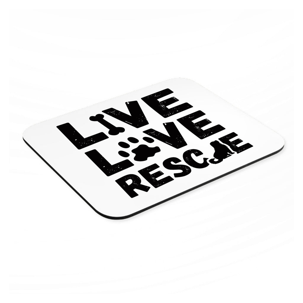 Live Love Rescue - Dog Paw mouse pad, angled view showing the 1/4 inch thick base
