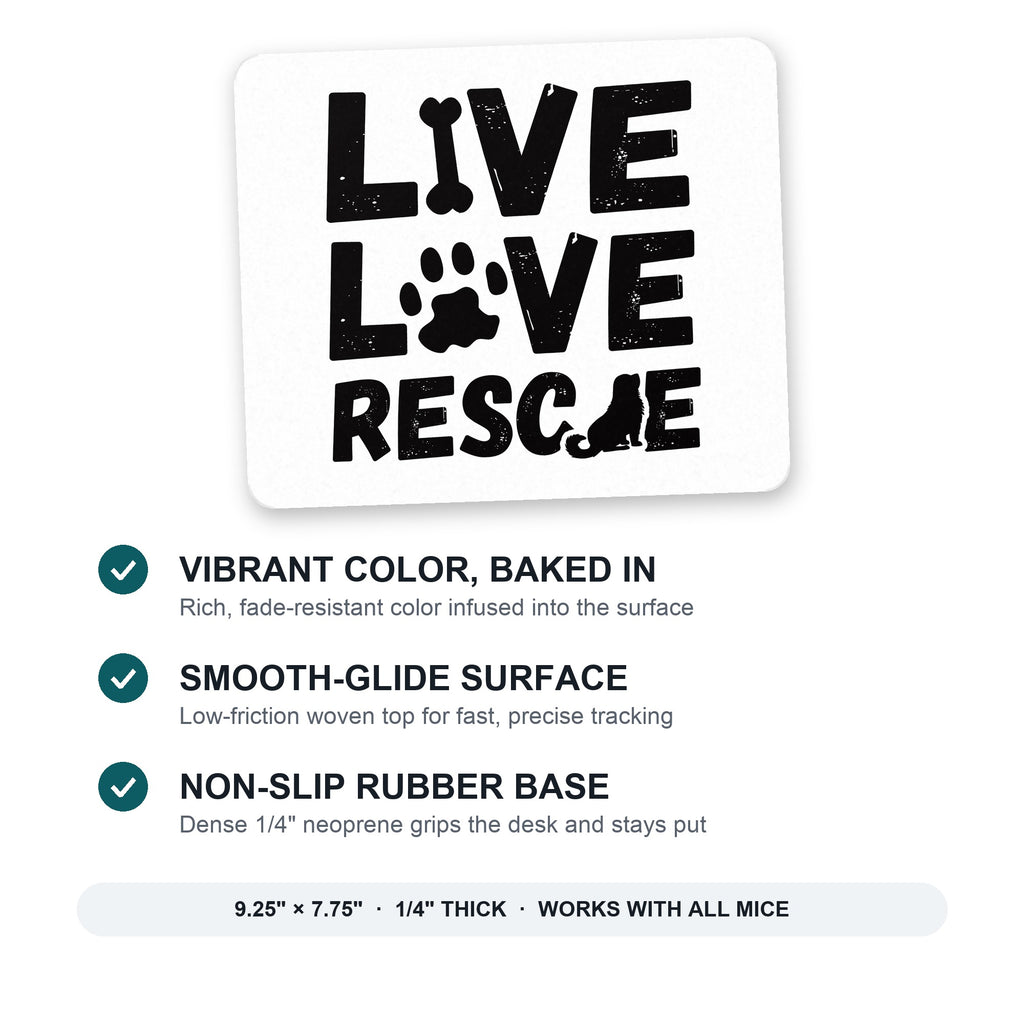 Live Love Rescue - Dog Paw mouse pad: vibrant color, smooth-glide surface, non-slip rubber base, 9.25 x 7.75 inches