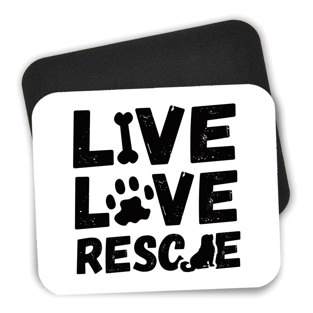 Live Love Rescue - Dog Paw mouse pad shown with its black non-slip rubber underside