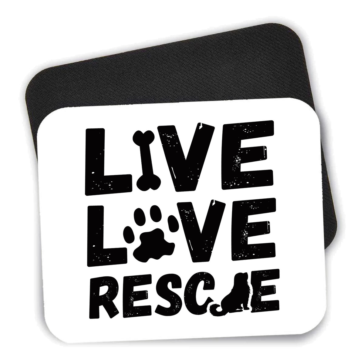 Live Love Rescue - Dog Paw mouse pad shown with its black non-slip rubber underside