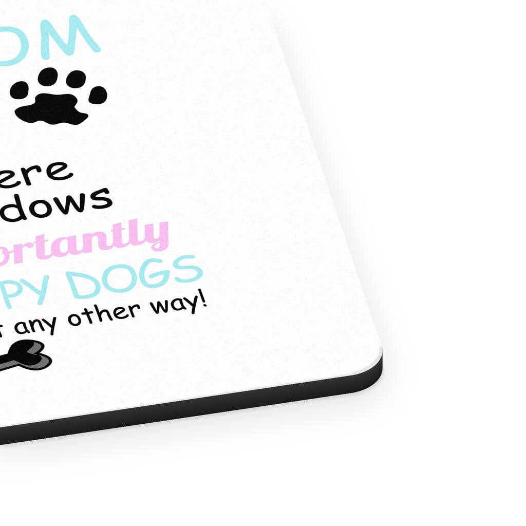 #1 Dog Mom - I've Got Happy Dogs mouse pad, close-up of the fabric surface and rubber edge