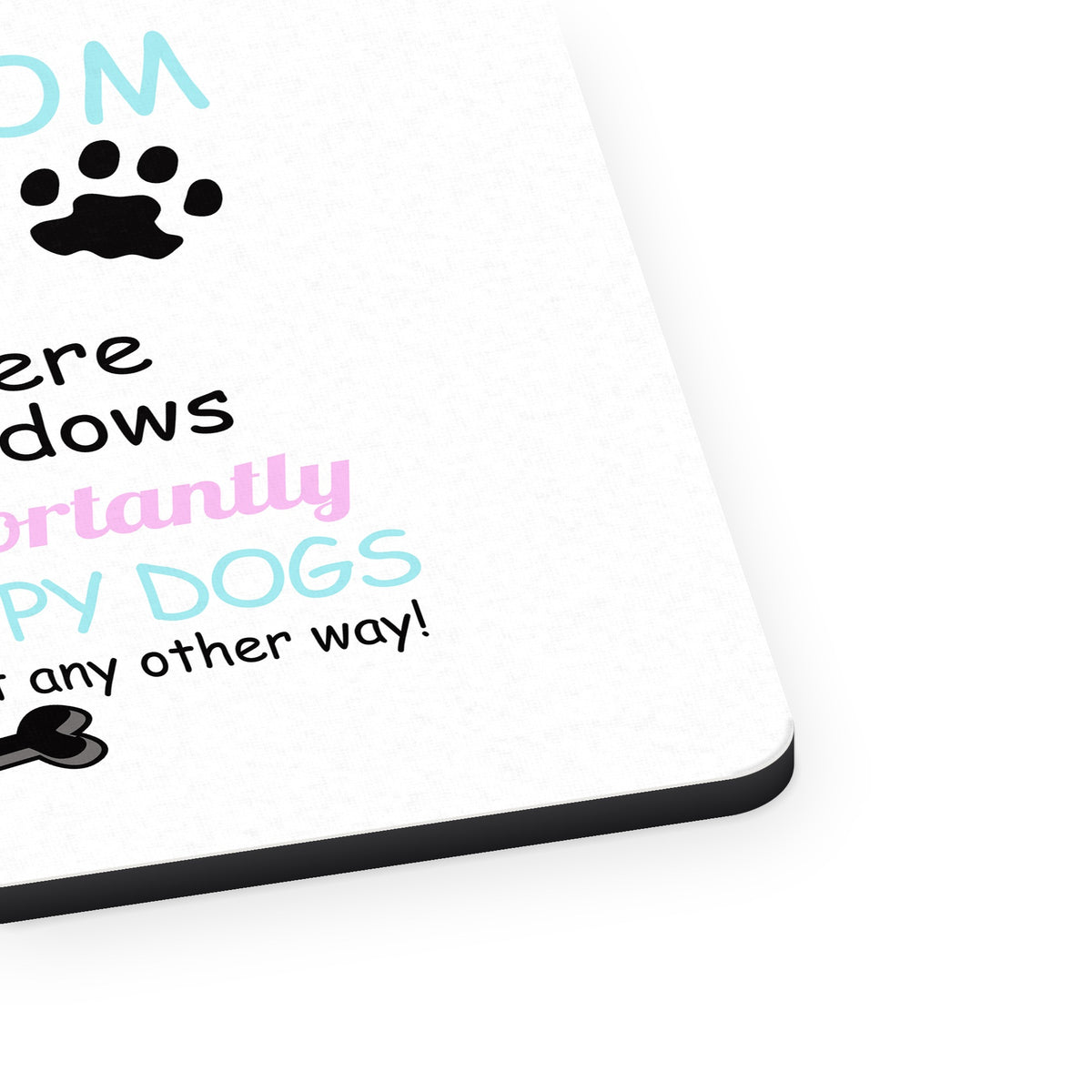#1 Dog Mom - I've Got Happy Dogs mouse pad, close-up of the fabric surface and rubber edge