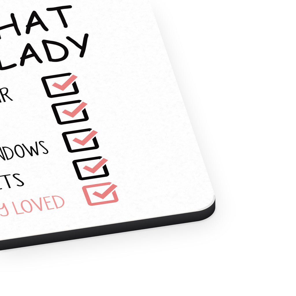 Yes, I Am That Crazy Dog Lady mouse pad, close-up of the fabric surface and rubber edge