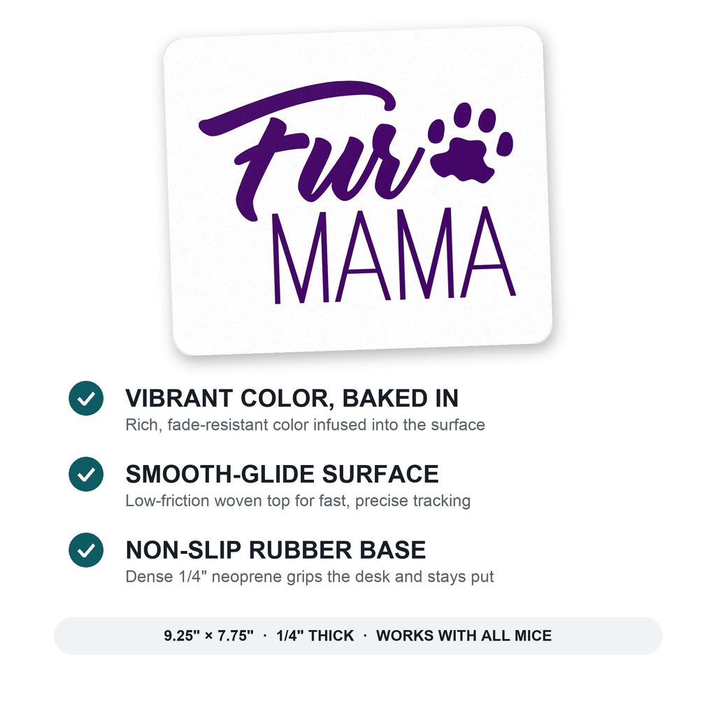 Fur Mama - Dog Paw mouse pad: vibrant color, smooth-glide surface, non-slip rubber base, 9.25 x 7.75 inches