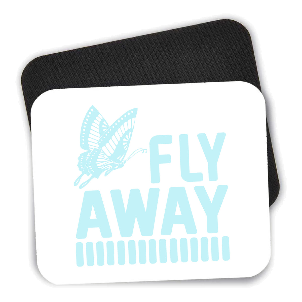 Fly Away - Butterfly Blue mouse pad shown with its black non-slip rubber underside