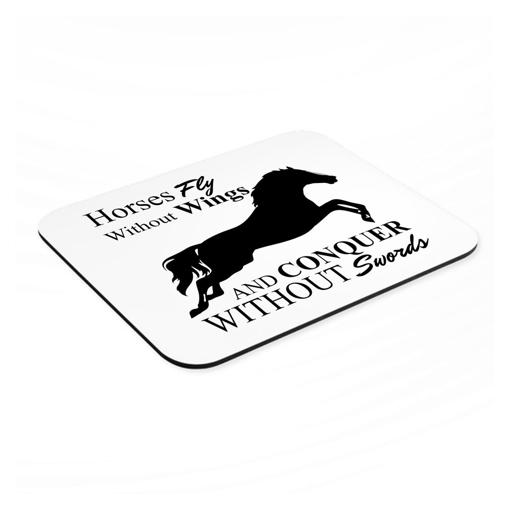 Horses Fly Without Wings mouse pad, angled view showing the 1/4 inch thick base