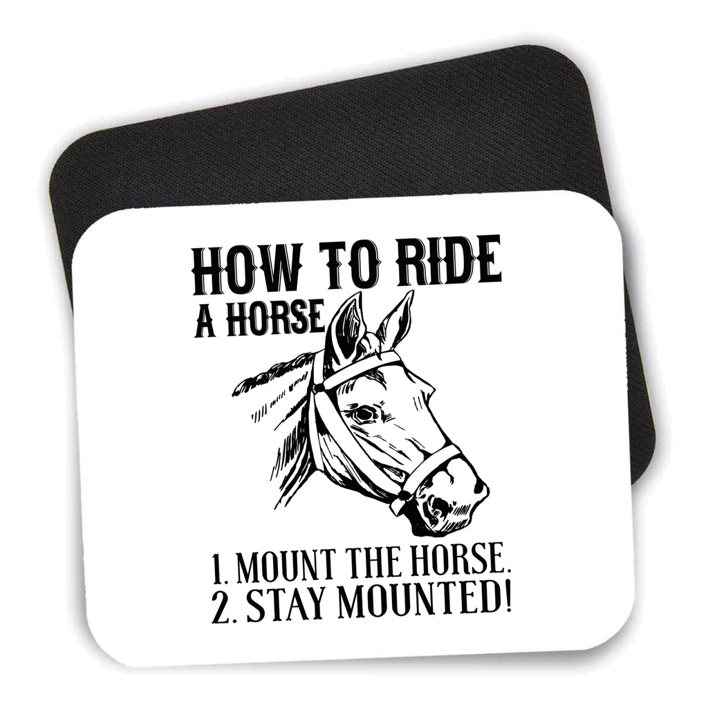 How To Ride a Horse - Stay Mounted mouse pad shown with its black non-slip rubber underside
