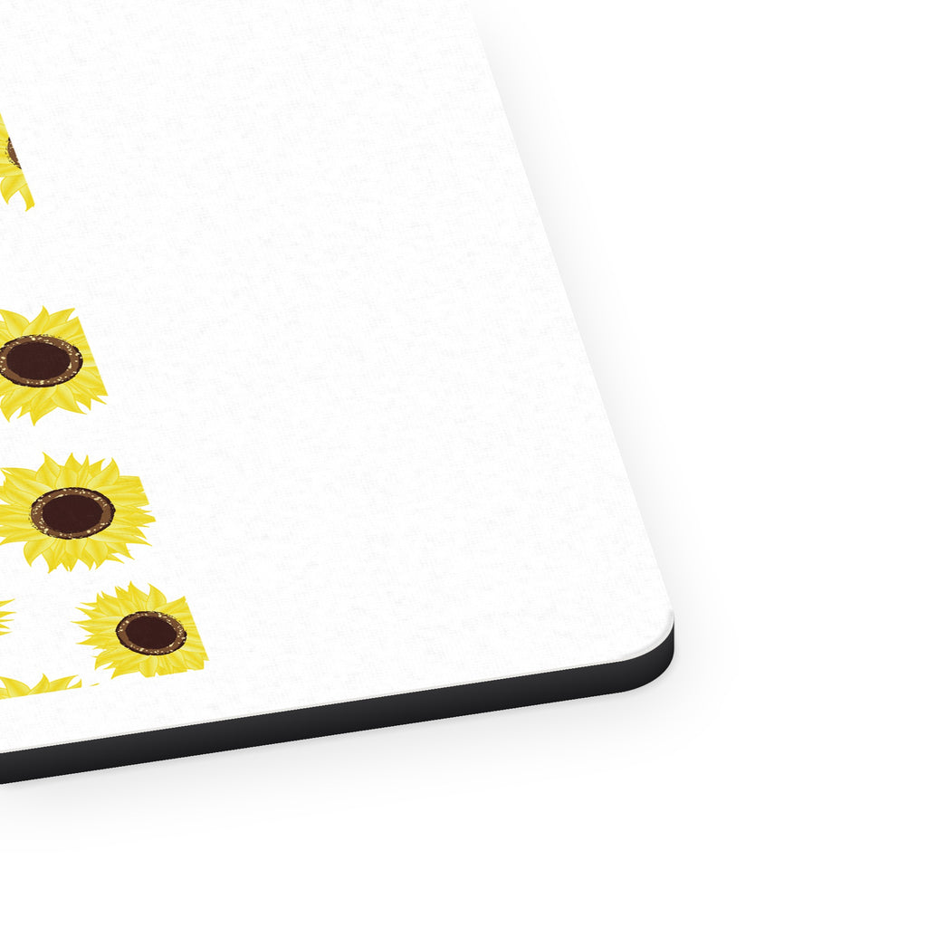 Yellow Sunflowers mouse pad, close-up of the fabric surface and rubber edge