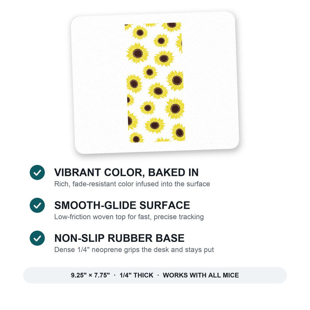 Yellow Sunflowers mouse pad: vibrant color, smooth-glide surface, non-slip rubber base, 9.25 x 7.75 inches