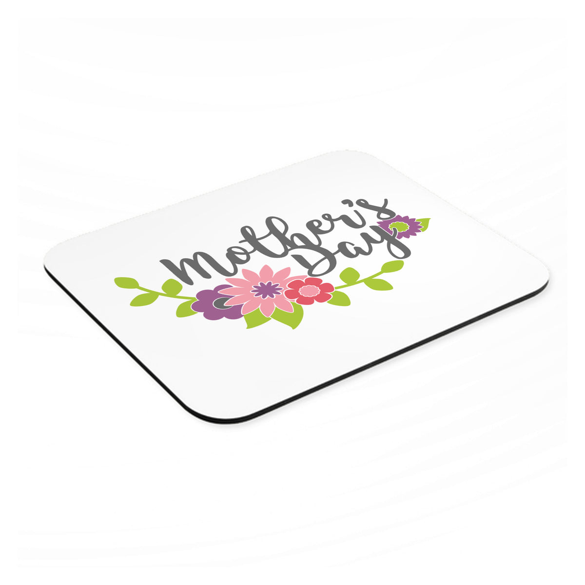 Mother's Day - Pink Purple Flowers mouse pad, angled view showing the 1/4 inch thick base