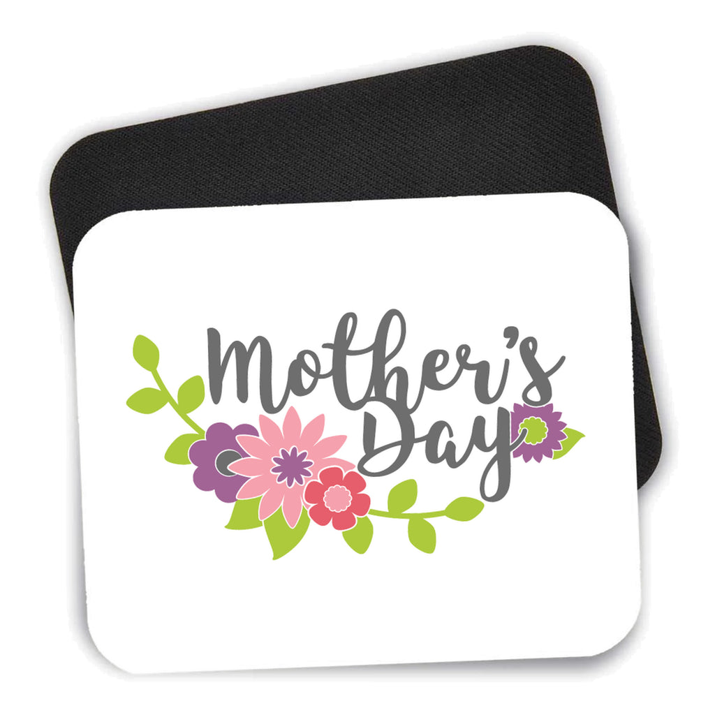 Mother's Day - Pink Purple Flowers mouse pad shown with its black non-slip rubber underside