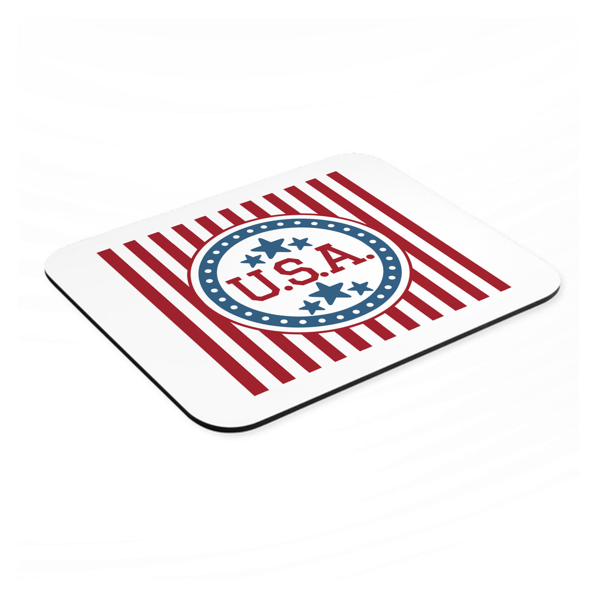 USA Banner Flag Red White & Blue mouse pad, angled view showing the 1/4 inch thick base