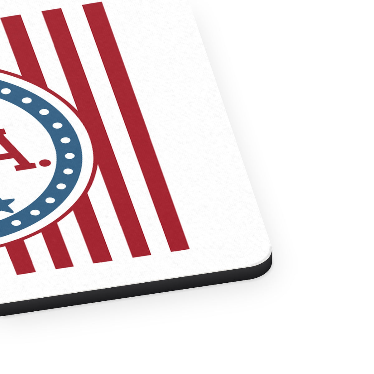 USA Banner Flag Red White & Blue mouse pad, close-up of the fabric surface and rubber edge