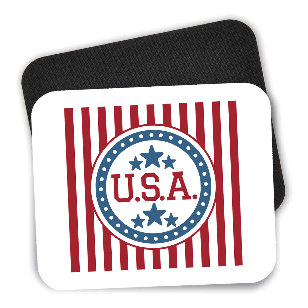 USA Banner Flag Red White & Blue mouse pad shown with its black non-slip rubber underside