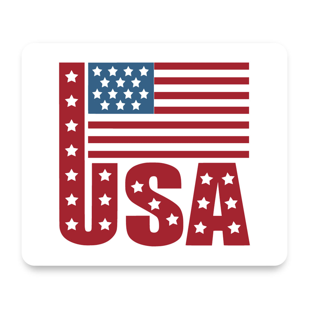 USA Flag Banner Red White & Blue mouse pad, front view