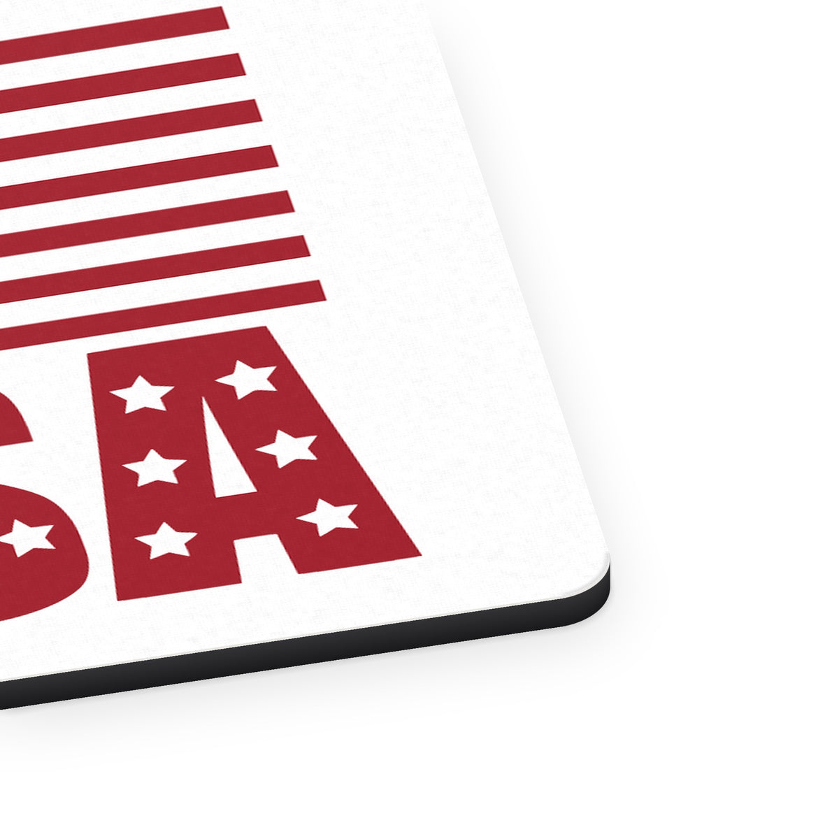 USA Flag Banner Red White & Blue mouse pad, close-up of the fabric surface and rubber edge