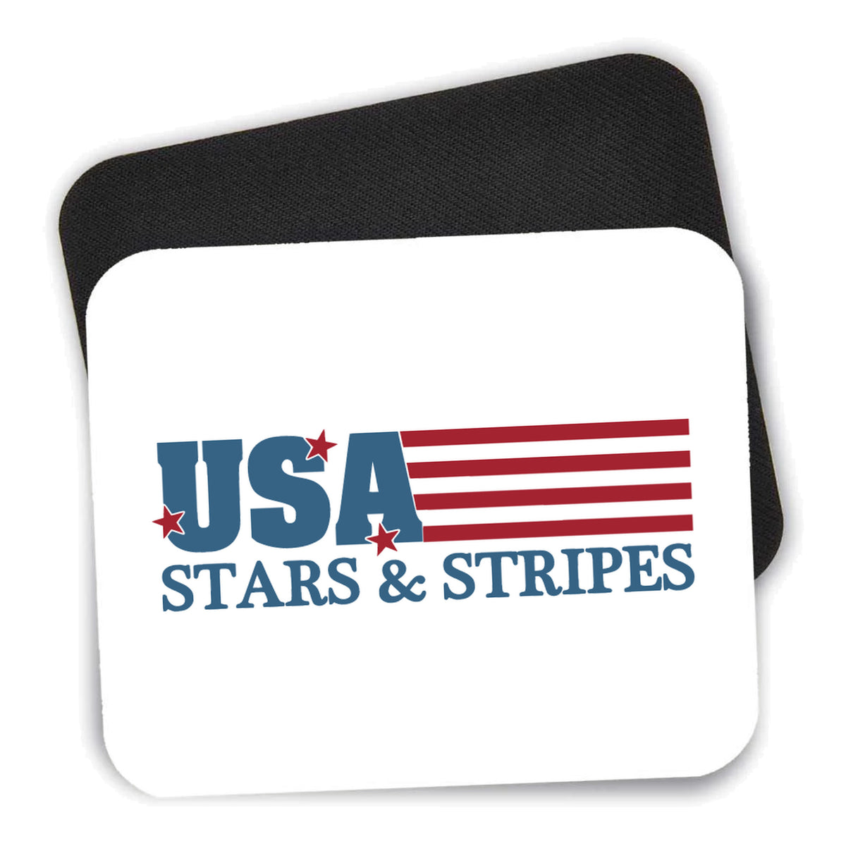 USA Flag Stars & Stripes mouse pad shown with its black non-slip rubber underside